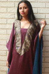 Banarasi Sitaara | Modal Silk Kaftan | Wine