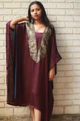 Banarasi Sitaara | Modal Silk Kaftan | Wine