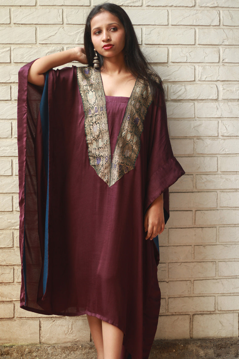 Banarasi Sitaara | Modal Silk Kaftan | Wine