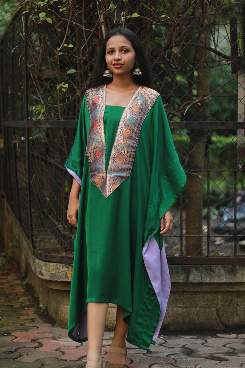 Banarasi Sitaara | Modal Silk Kaftan | Green