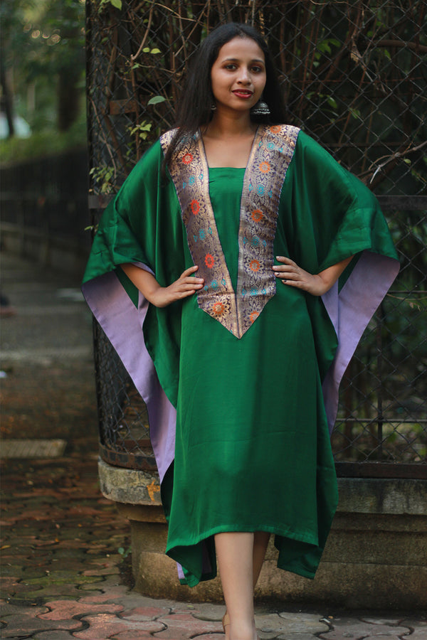 Banarasi Sitaara | Modal Silk Kaftan | Green