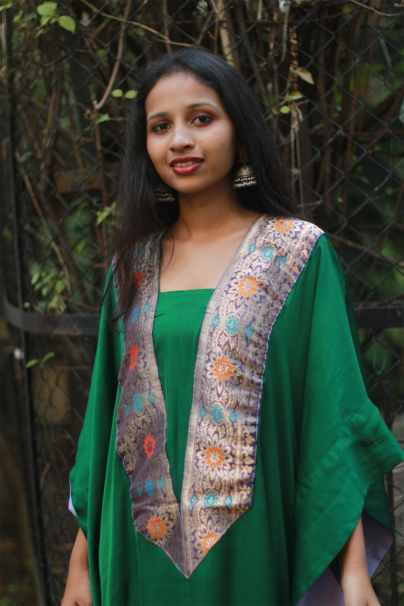 Banarasi Sitaara | Modal Silk Kaftan | Green