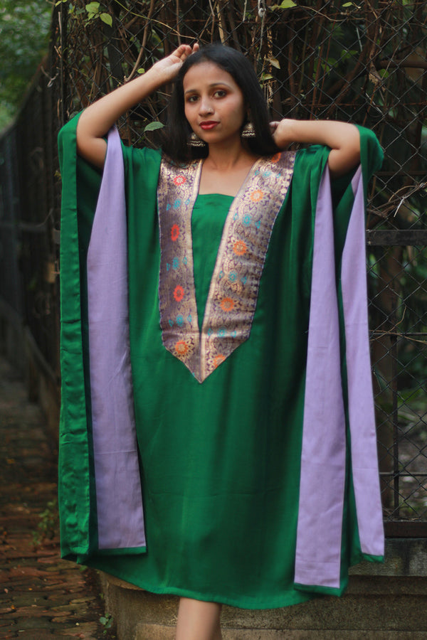 Banarasi Sitaara | Modal Silk Kaftan | Green
