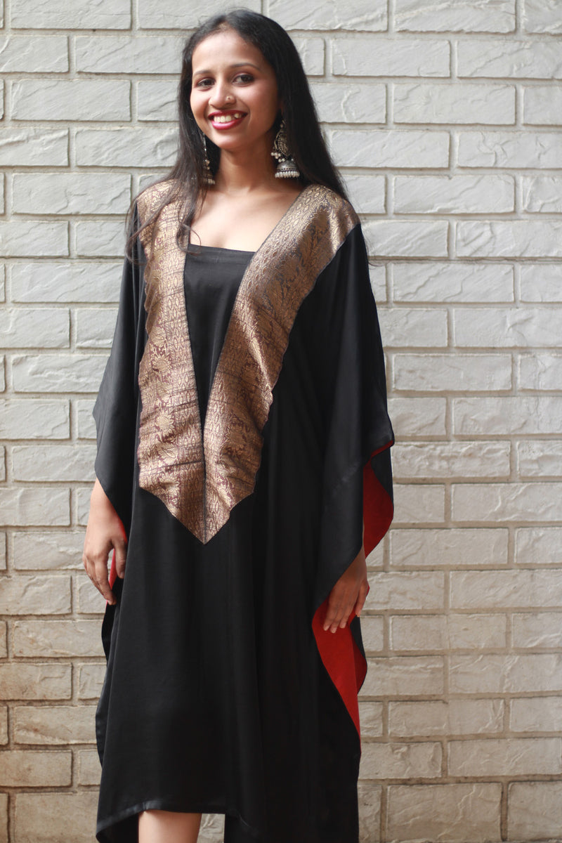 Banarasi Sitaara | Modal Silk Kaftan | Noir