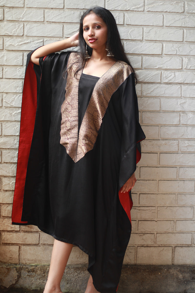 Banarasi Sitaara | Modal Silk Kaftan | Noir