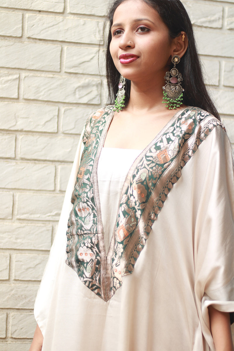 Banarasi Sitaara | Modal Silk Kaftan | Ivory
