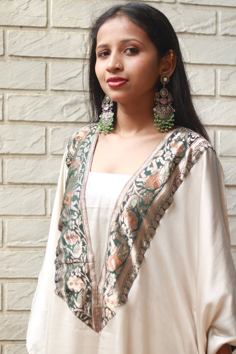 Banarasi Sitaara | Modal Silk Kaftan | Ivory