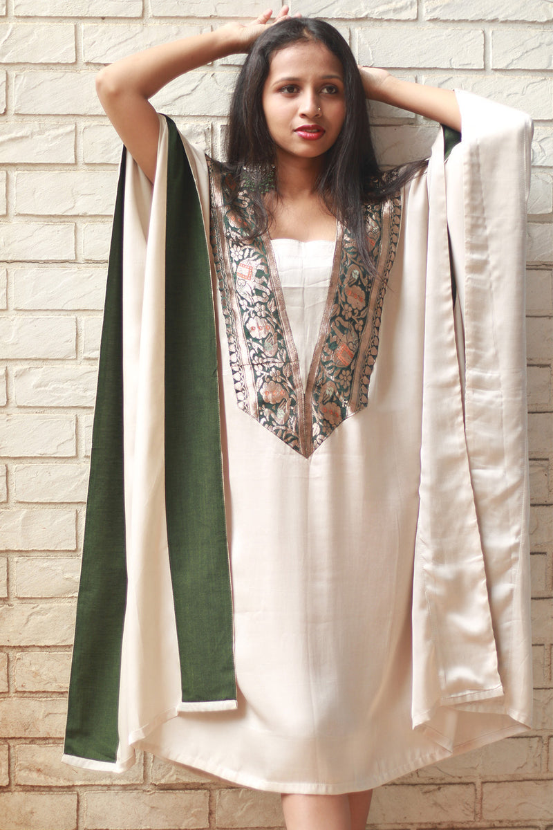 Banarasi Sitaara | Modal Silk Kaftan | Ivory
