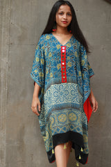 Banjara Sitaara | Modal Silk Kaftan | Sea Green Ajrakh