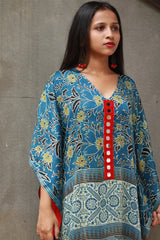 Banjara Sitaara | Modal Silk Kaftan | Sea Green Ajrakh