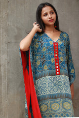 Banjara Sitaara | Modal Silk Kaftan | Sea Green Ajrakh