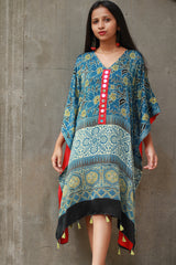 Banjara Sitaara | Modal Silk Kaftan | Sea Green Ajrakh