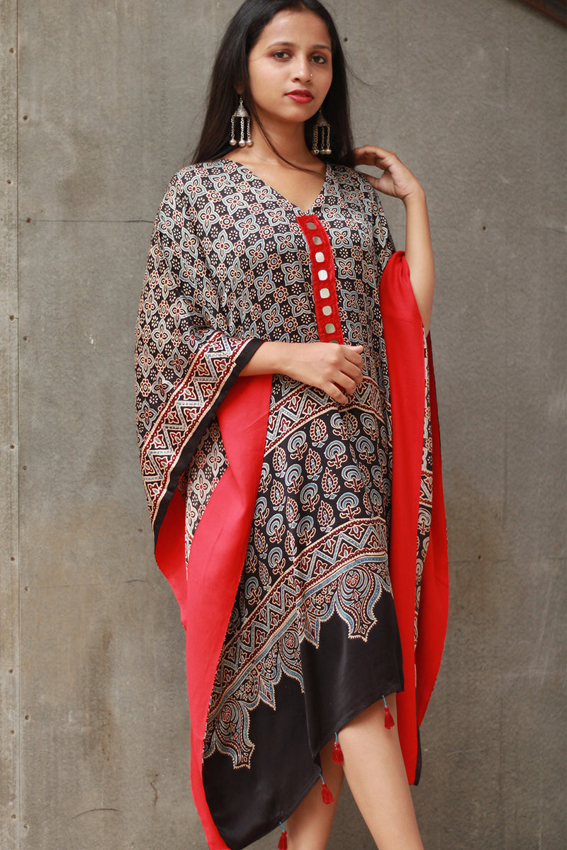 Banjara Sitaara | Modal Silk Kaftan | Noir Prakriti Ajrakh