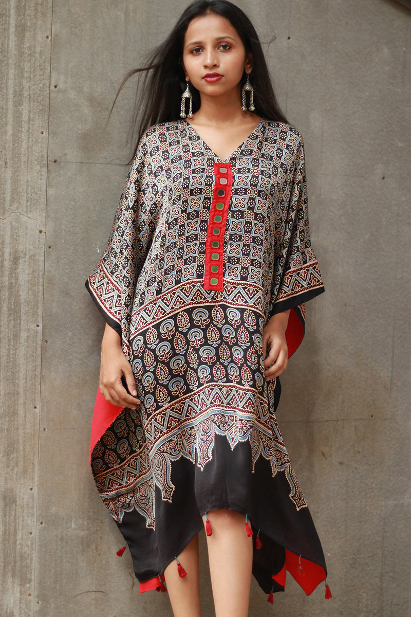Banjara Sitaara | Modal Silk Kaftan | Noir Prakriti Ajrakh