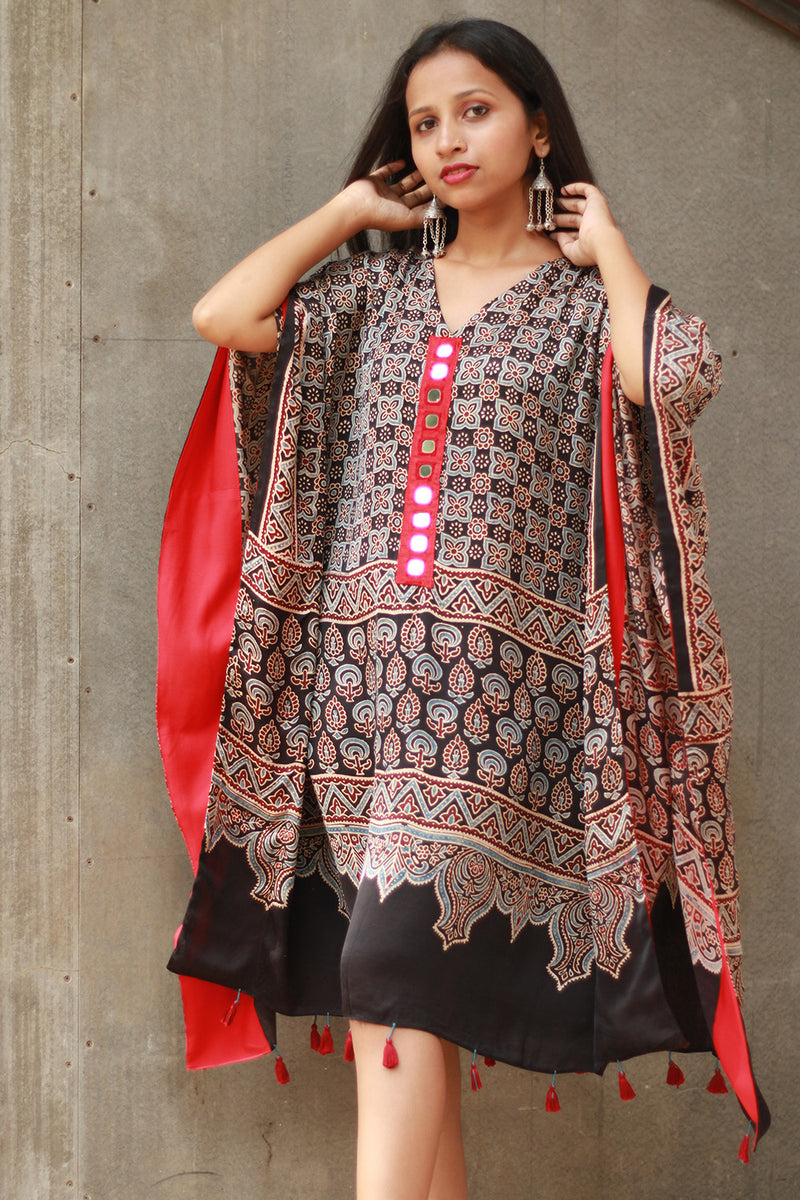 Banjara Sitaara | Modal Silk Kaftan | Noir Prakriti Ajrakh