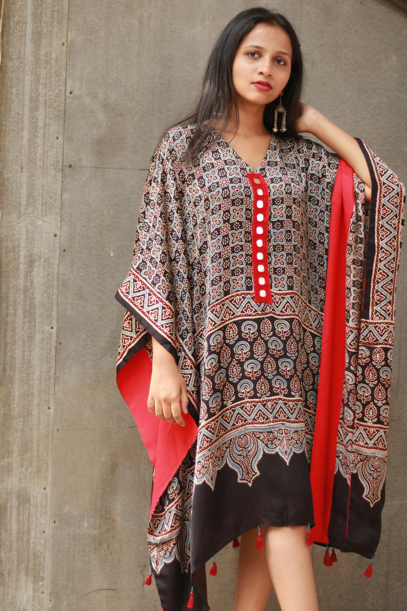Banjara Sitaara | Modal Silk Kaftan | Noir Prakriti Ajrakh