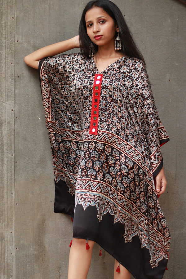 Banjara Sitaara | Modal Silk Kaftan | Noir Prakriti Ajrakh