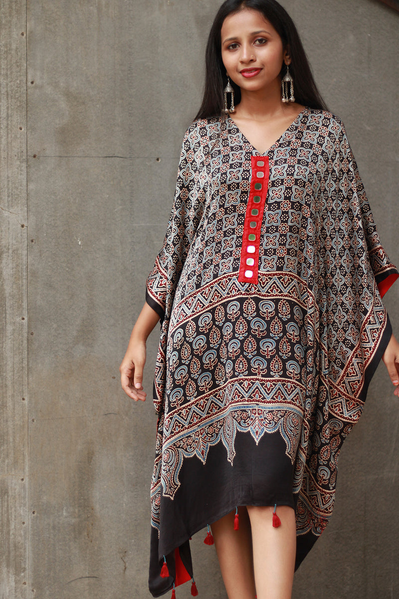 Banjara Sitaara | Modal Silk Kaftan | Noir Prakriti Ajrakh