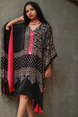 Banjara Sitaara | Modal Silk Kaftan | Noir Floral Ajrakh