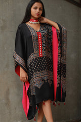 Banjara Sitaara | Modal Silk Kaftan | Noir Floral Ajrakh