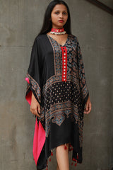 Banjara Sitaara | Modal Silk Kaftan | Noir Floral Ajrakh