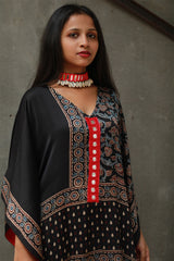 Banjara Sitaara | Modal Silk Kaftan | Noir Floral Ajrakh
