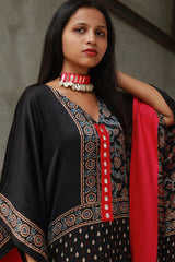 Banjara Sitaara | Modal Silk Kaftan | Noir Floral Ajrakh