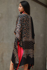 Banjara Sitaara | Modal Silk Kaftan | Noir Floral Ajrakh