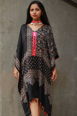 Banjara Sitaara | Modal Silk Kaftan | Noir Floral Ajrakh