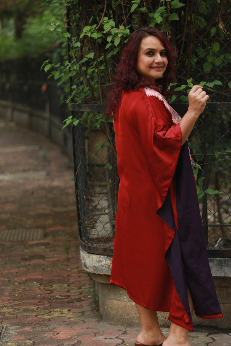 Banarasi Sitaara | Modal Silk Kaftan | Maroon