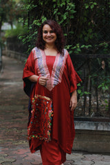 Banarasi Sitaara | Modal Silk Kaftan | Maroon