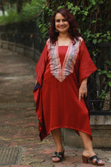 Banarasi Sitaara | Modal Silk Kaftan | Maroon