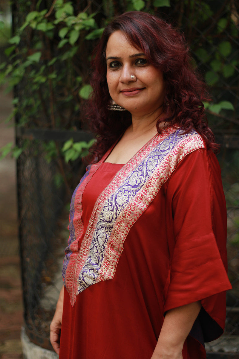 Banarasi Sitaara | Modal Silk Kaftan | Maroon