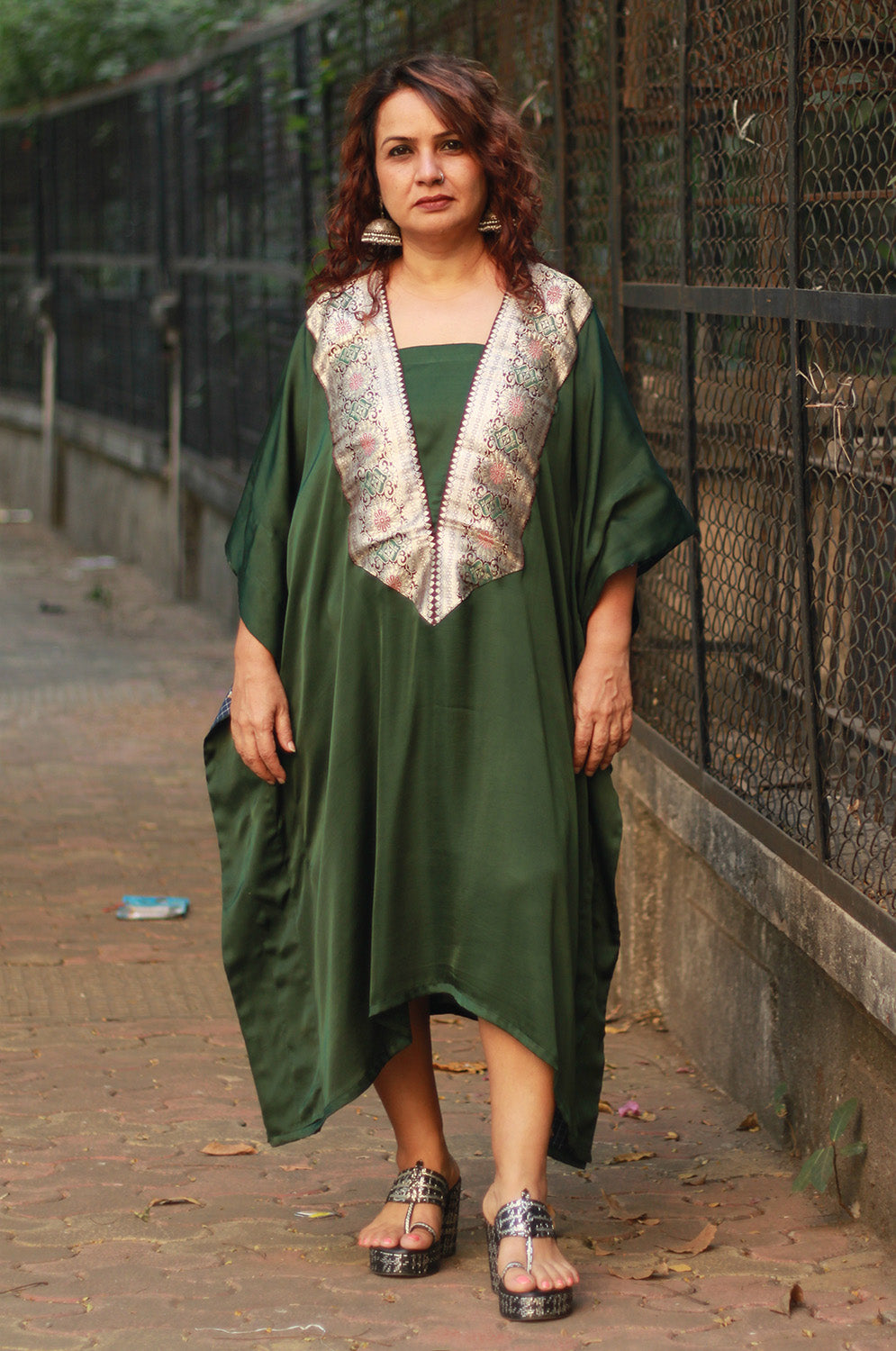 Banarasi Sitaara | Modal Silk Kaftan | Green