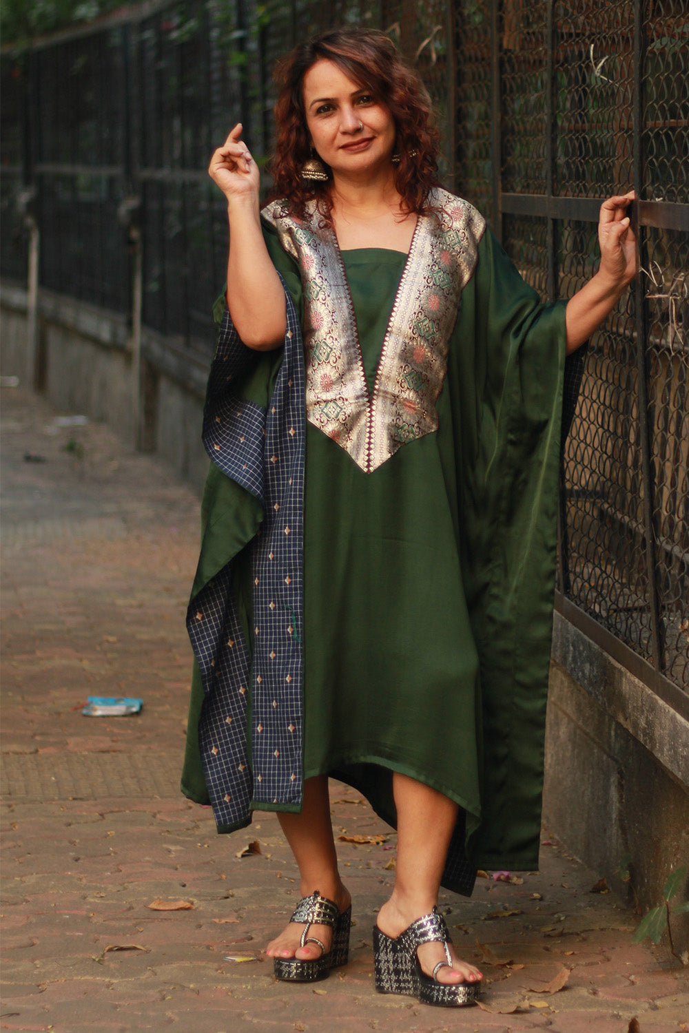Banarasi Sitaara | Modal Silk Kaftan | Green