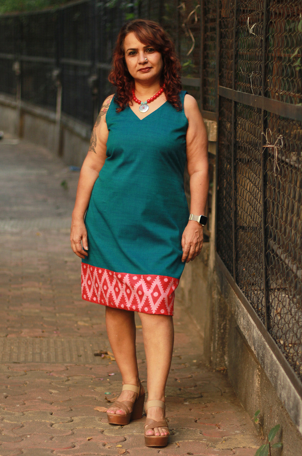 Cherry Fig | Sleeveless Short Dress | Teal