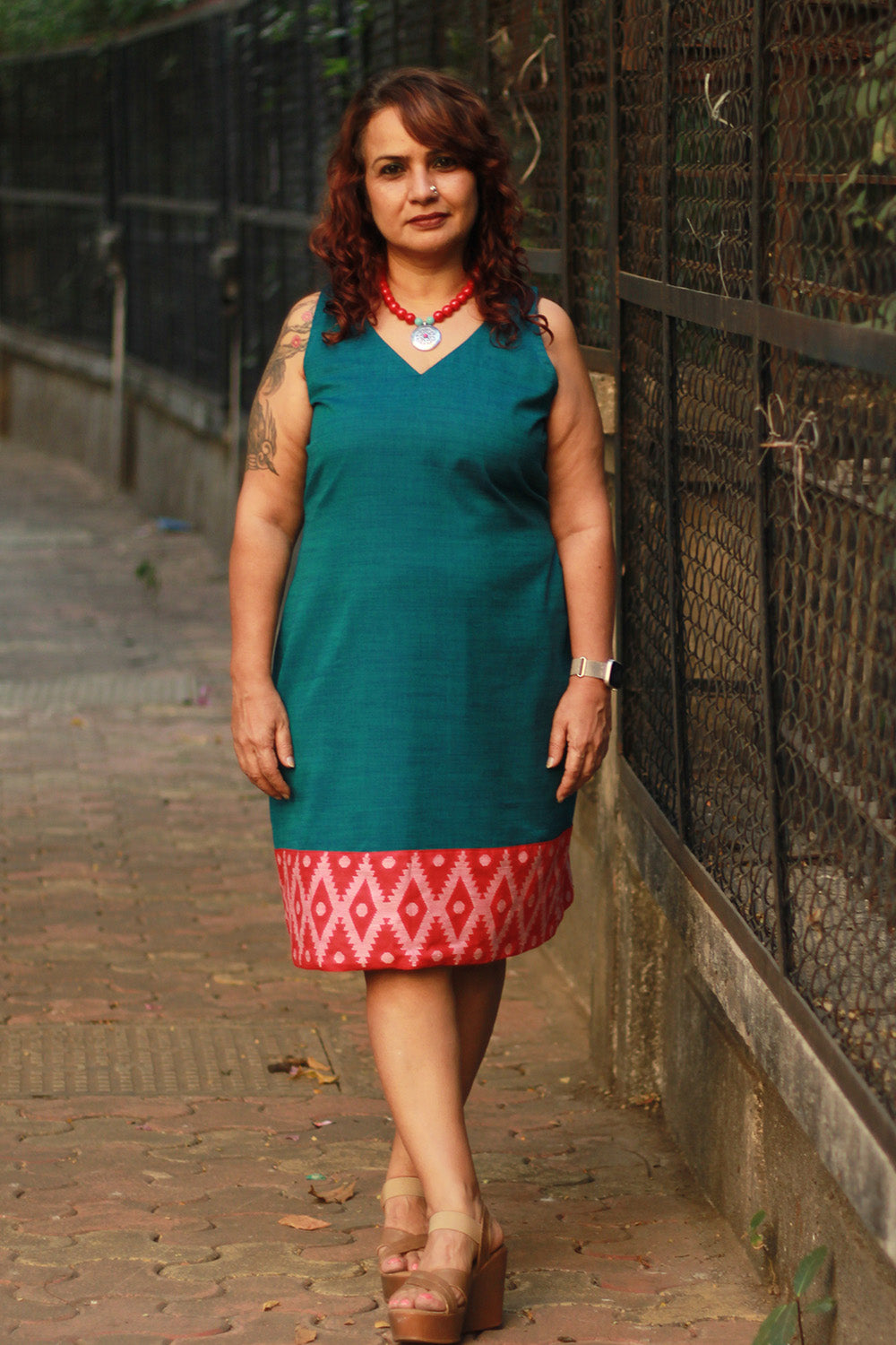 Cherry Fig | Sleeveless Short Dress | Teal