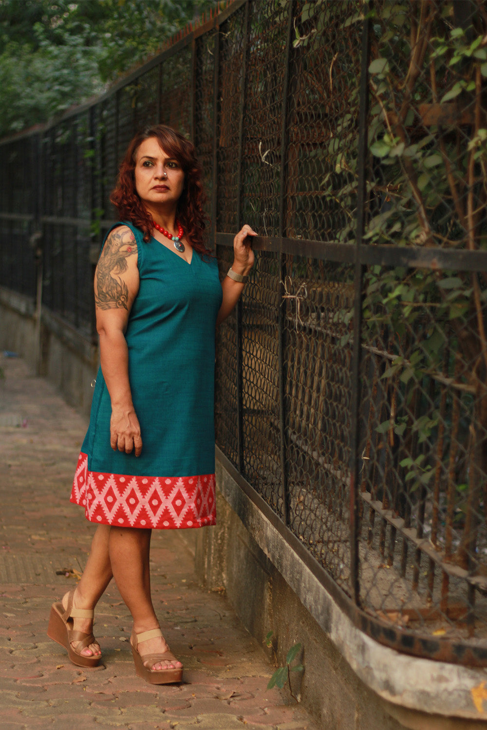 Cherry Fig | Sleeveless Short Dress | Teal