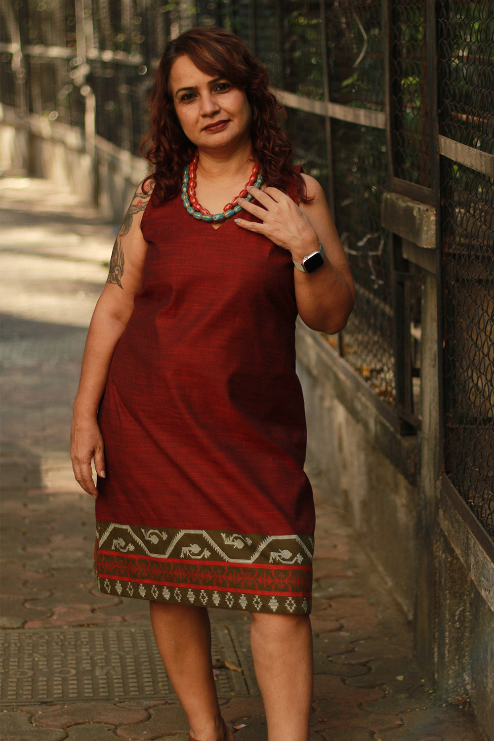 Cherry Fig | Sleeveless Short Dress | Maroon