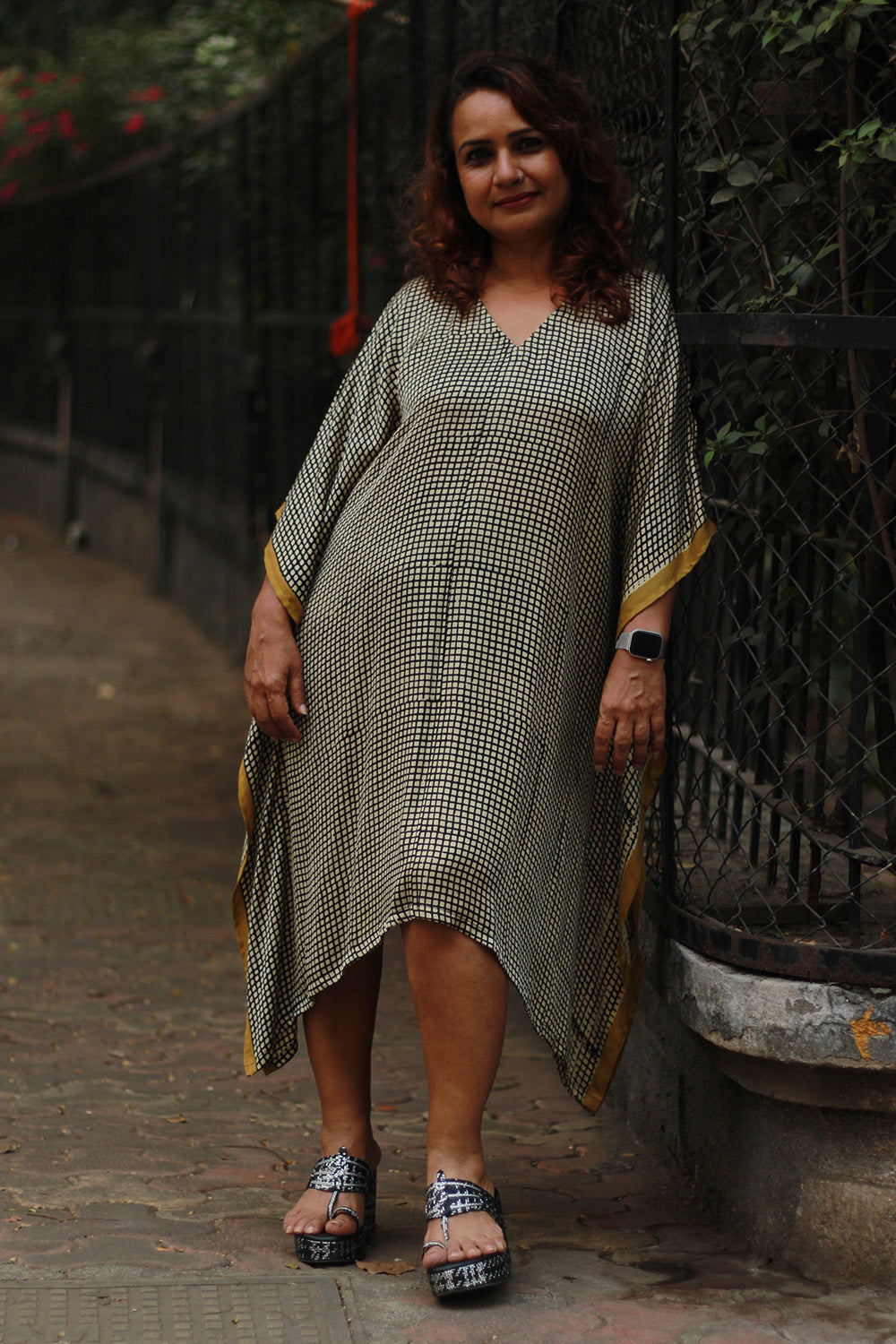 Sitaara | Modal Silk Kaftan | Black & White Checks