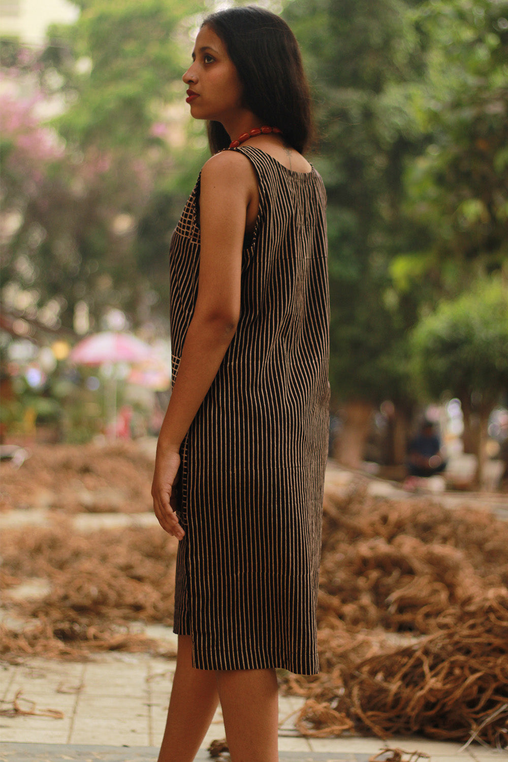 Dhaariyan | Sleeveless Short Dress | Noir Checks Ajrakh