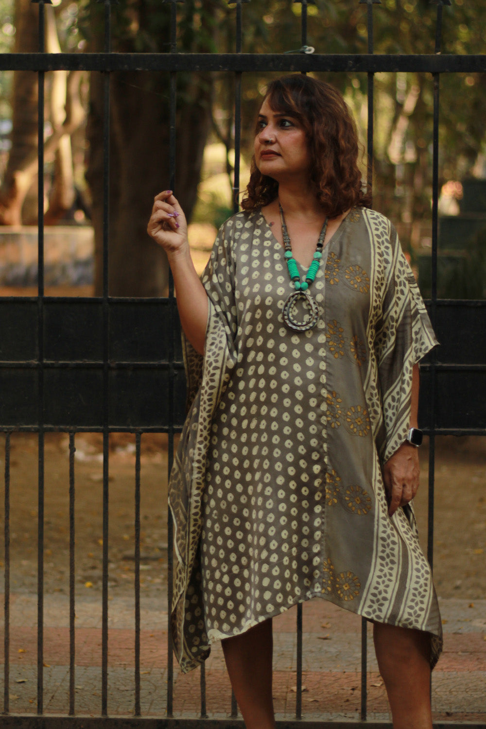 Sitaara | Modal Silk Kaftan | Grey Bagru