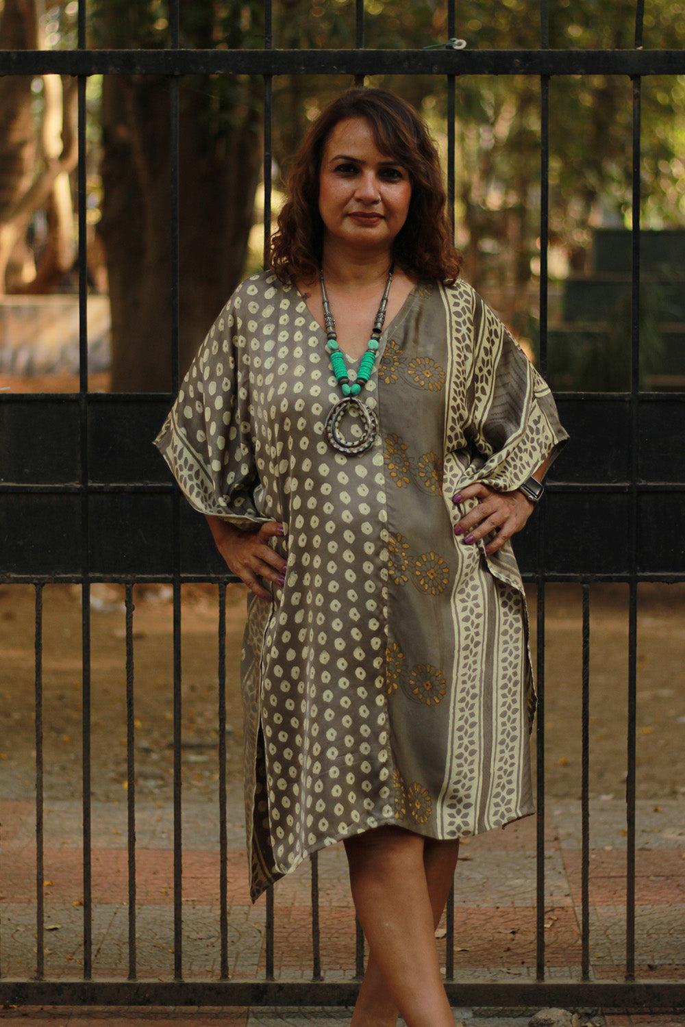 Sitaara | Modal Silk Kaftan | Grey Bagru
