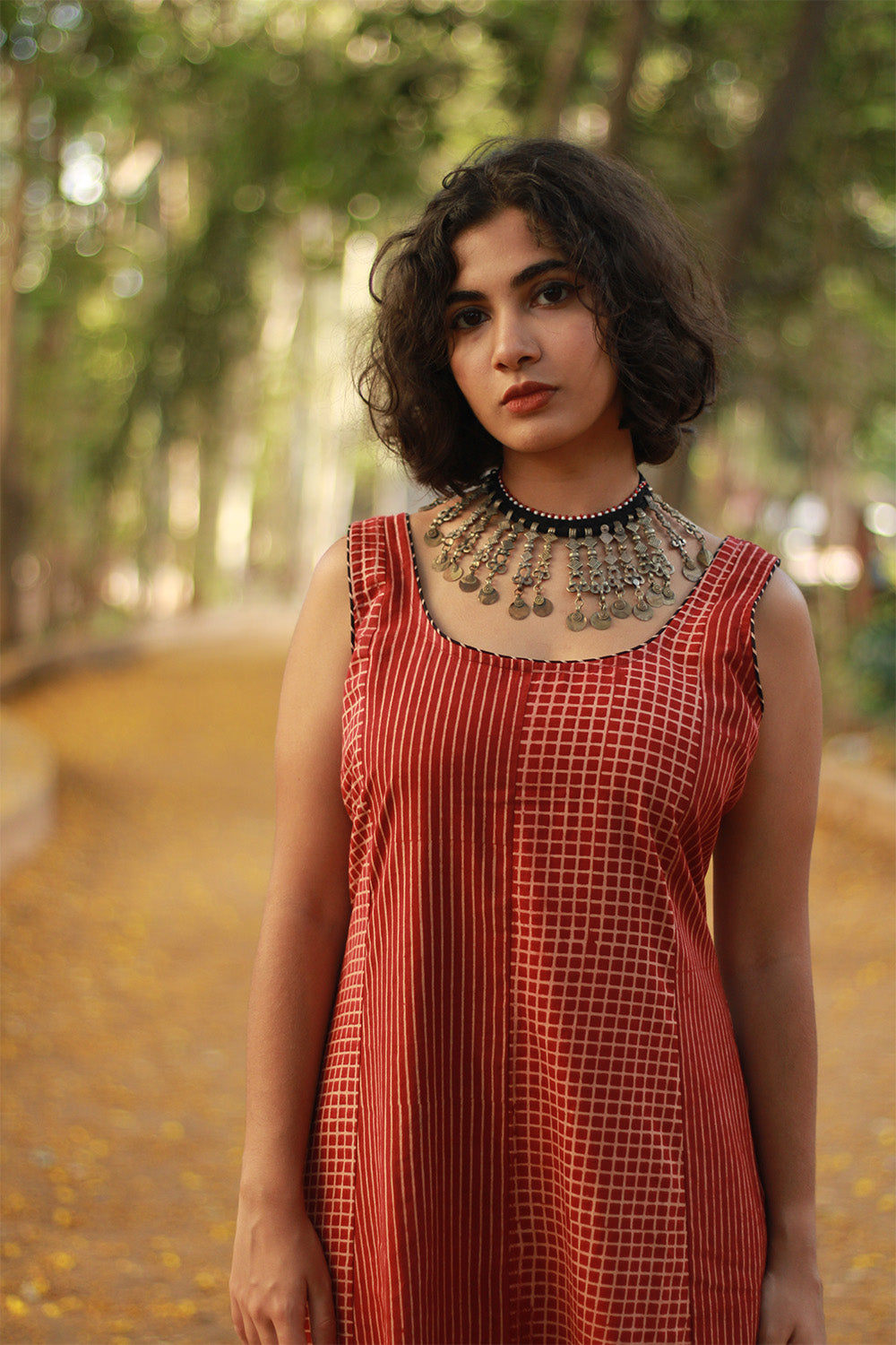 Dhaariyan | Sleeveless Kali Dress | Madder Stripes Ajrakh