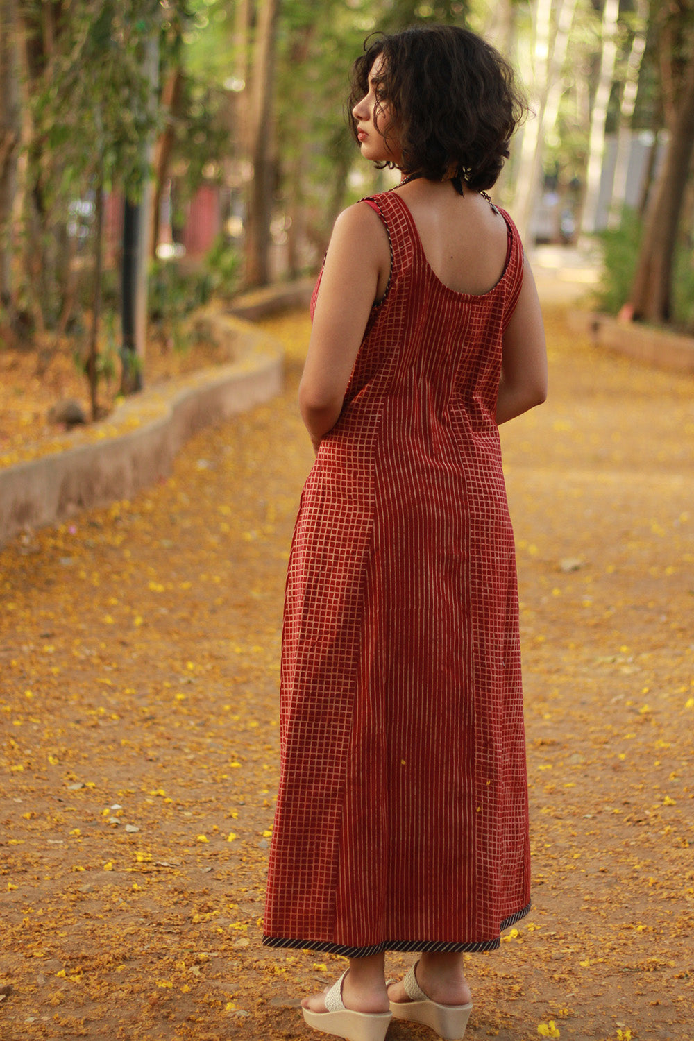 Dhaariyan | Sleeveless Kali Dress | Madder Stripes Ajrakh