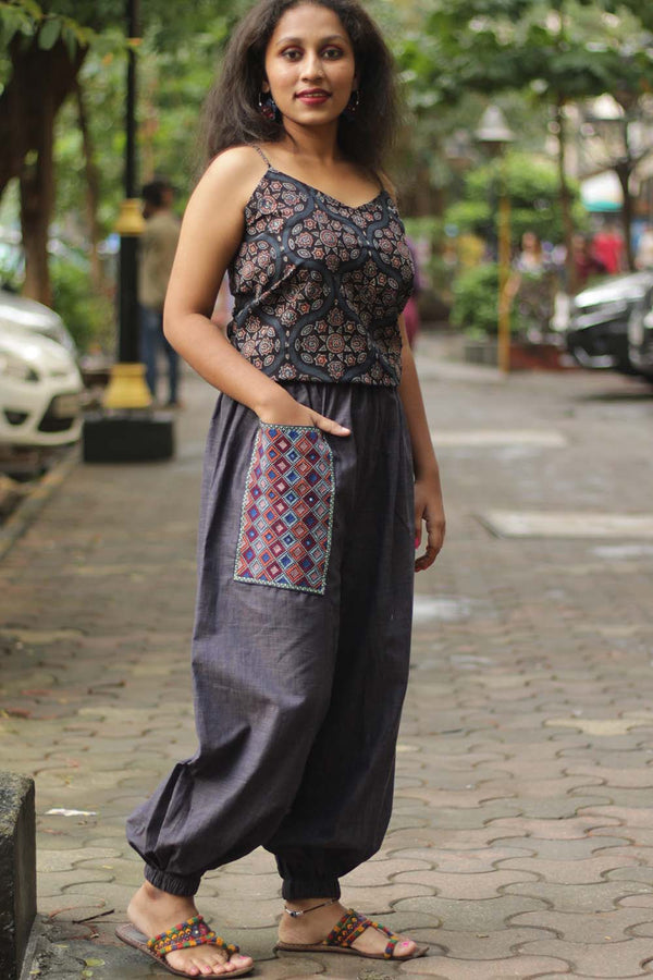 Parisa | Harem Pants with Mirrorwork | Charcoal