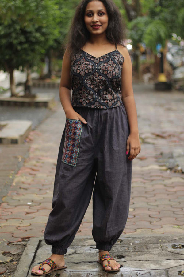 Parisa | Harem Pants with Mirrorwork | Charcoal