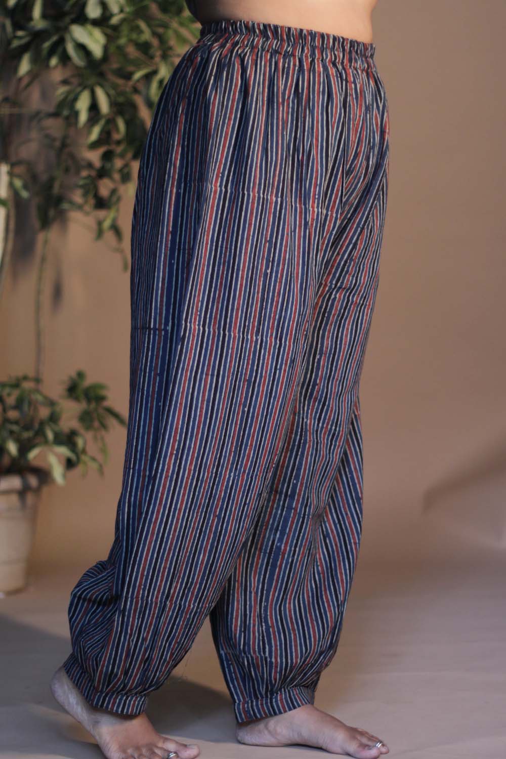 Suhaira | Harem Pants | Blue & Red Stripes Ajrakh