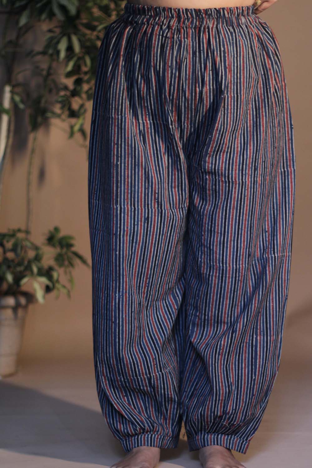 Suhaira | Harem Pants | Blue & Red Stripes Ajrakh