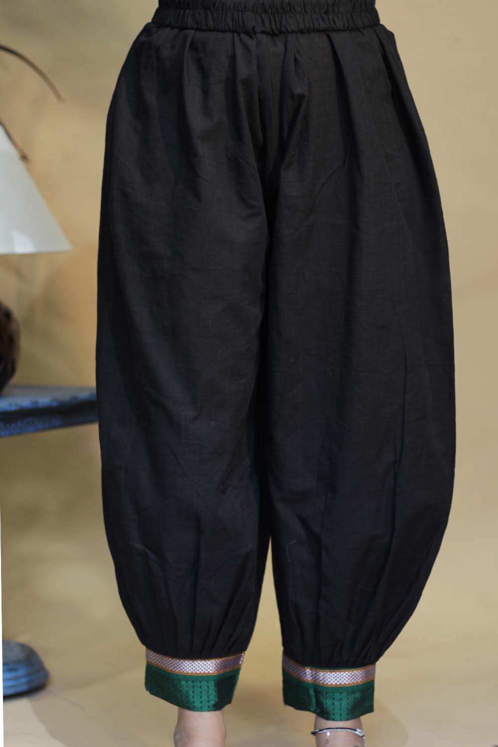 Ratnavali | Harem Pants | Midnight Black with Green Khunn